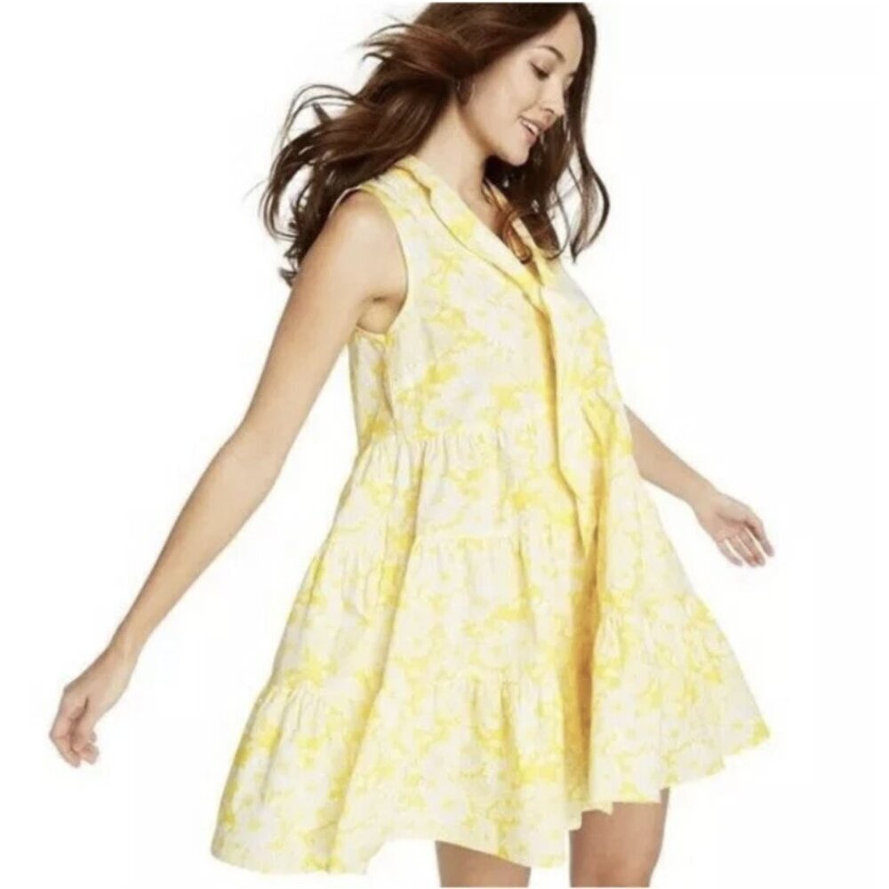 Lisa Marie Fernandez X Target Floral Yellow Cotton Tiered Dress Neck Tie, L